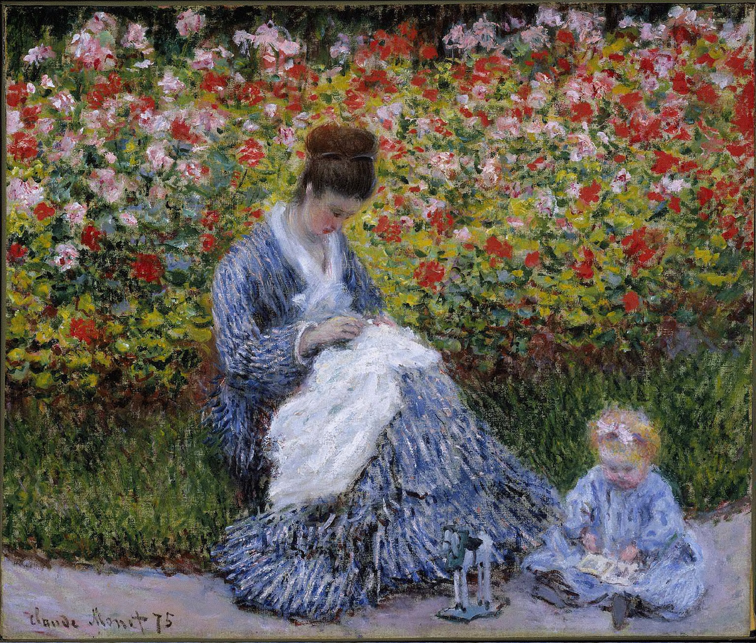 Camille Monet and a Child in the Artist's Garden in Argenteuil