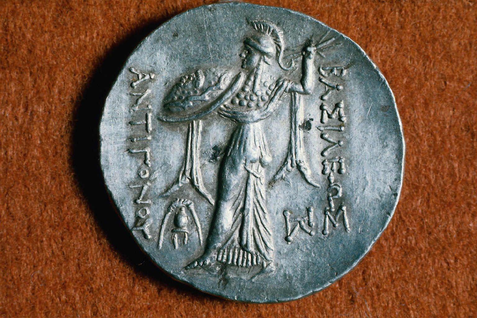 Tetradrachm of Antigonus II Gonatas with Pan on Macedonian shield