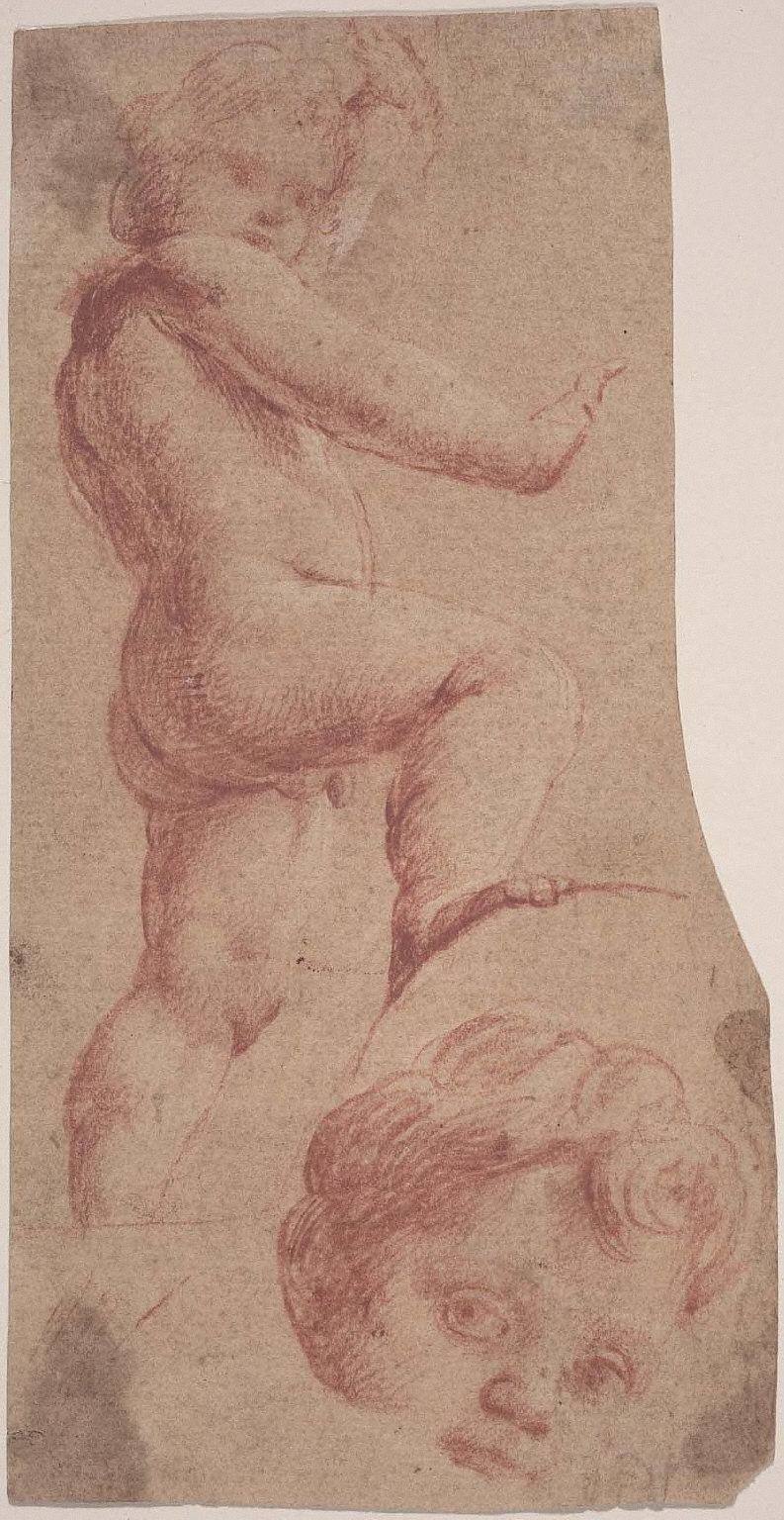 Recto: Studies of a Nude Boy Verso: Putto Seated on a Globe, Looking Upward