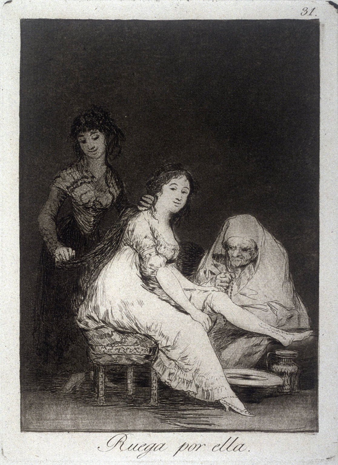 Ruega por ella (She Prays for Her), plate 31 from the series Los Caprichos (Caprices)