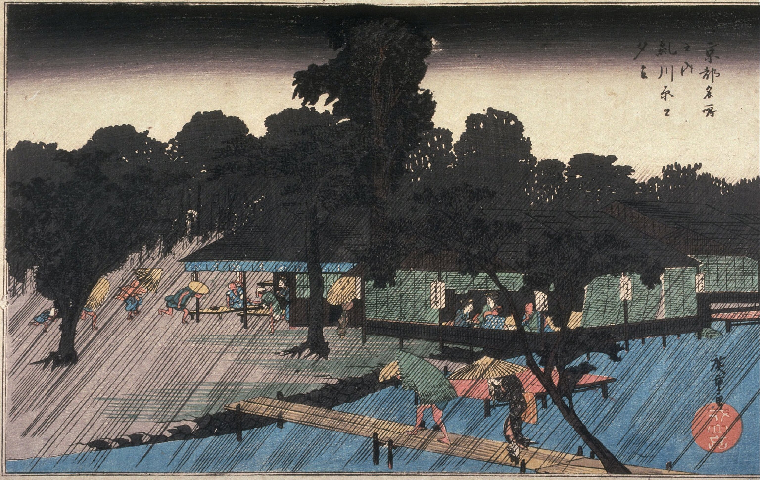 Evening Rain on the Banks of the Tadasu River (Tadasugawara yudachi), from the series Famous Places in Kyoto (Kyoto meisho no uchi)