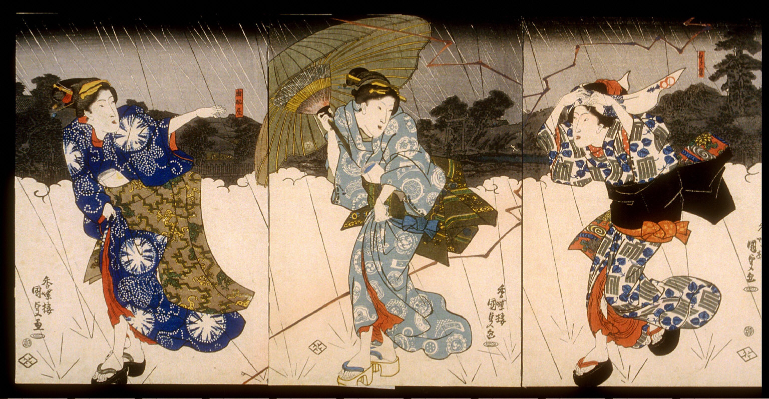 Three Women in a Thunder Shower near Mimeguri Shrine