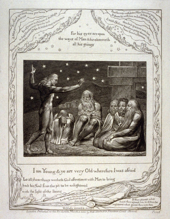 Plate 12: "I am young and ye are very old" from the complete proof edition of Book of Job