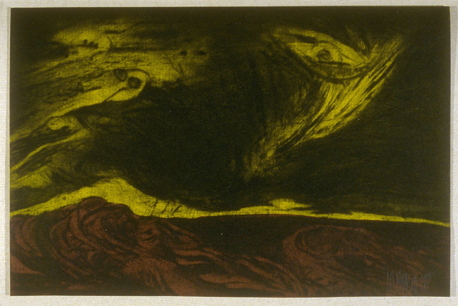 Illustration accompanying " Praise for Ocean...",second illustrated folio in the book-portfolio, Poem Made of Water (San Diego: Brighton Press, 1992)