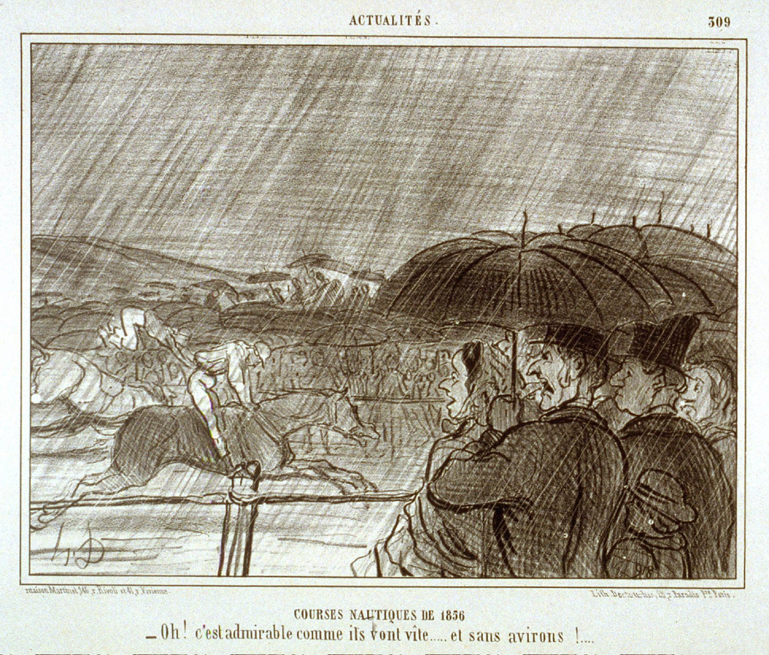 Courses nautiques de 1856/ -Oh! c'est admirable comme ils vont vîte..... et sans avirons !.... no.309 from the series Actualités