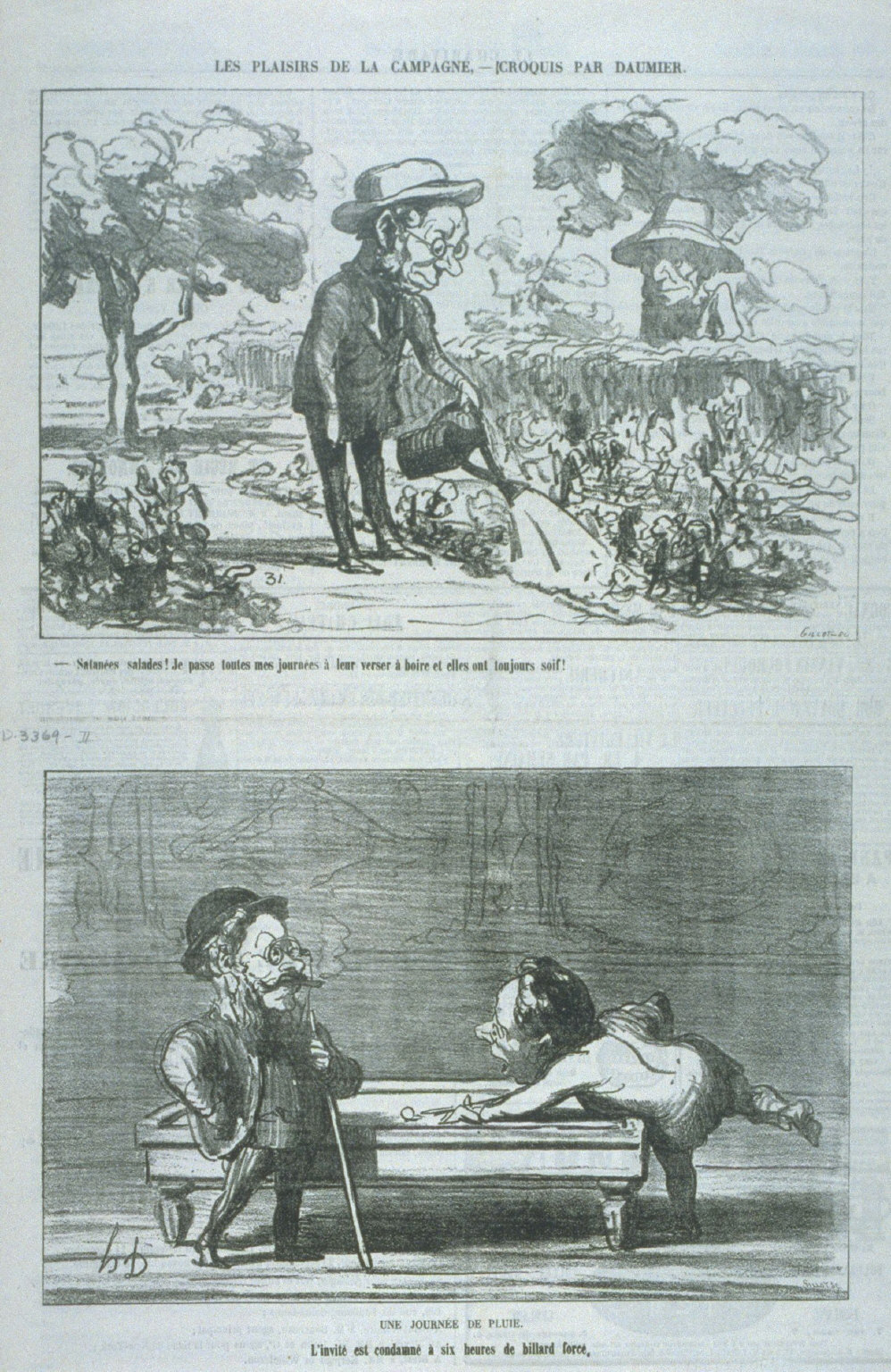 Une journée de pluie./ L'invité est condamné à six heures de billard forcé no. 5 from the series Les Plaisirs de la campagne published in Le Charivari 4 October 1865