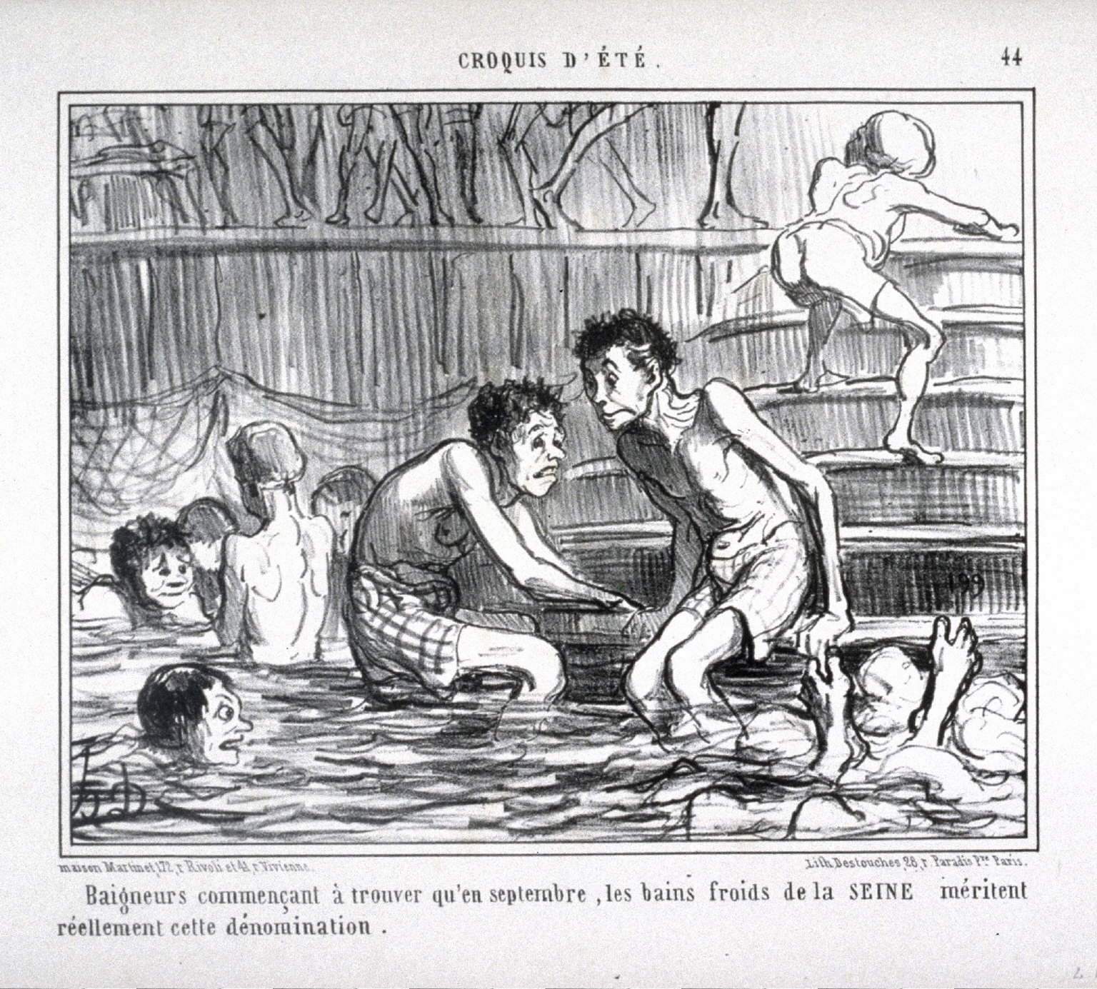 Baigneurs commençant à trouver qu'en septembre, les bains froid de la SEINE méritent réellement cette dénomination no. 44 of the series Croquis d'été