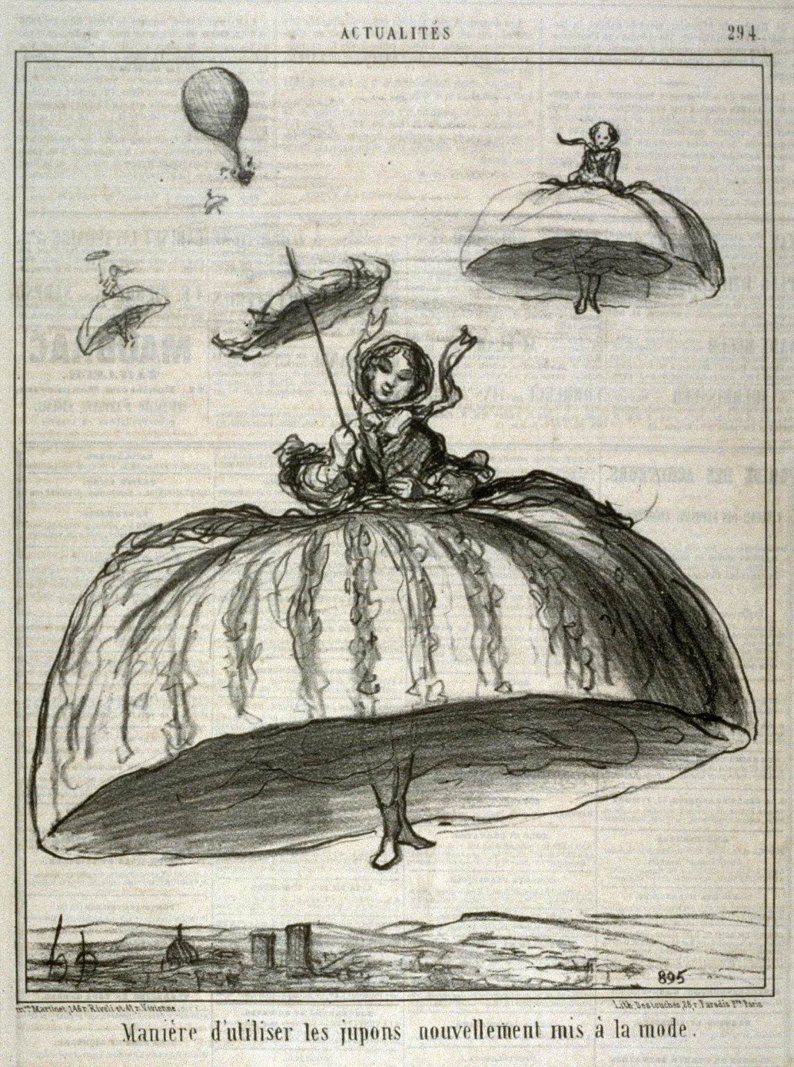 Manière d'utiliser les jupons nouvellement mis à la mode from the series Actualités published in Le Charivari, 16 April, 1856