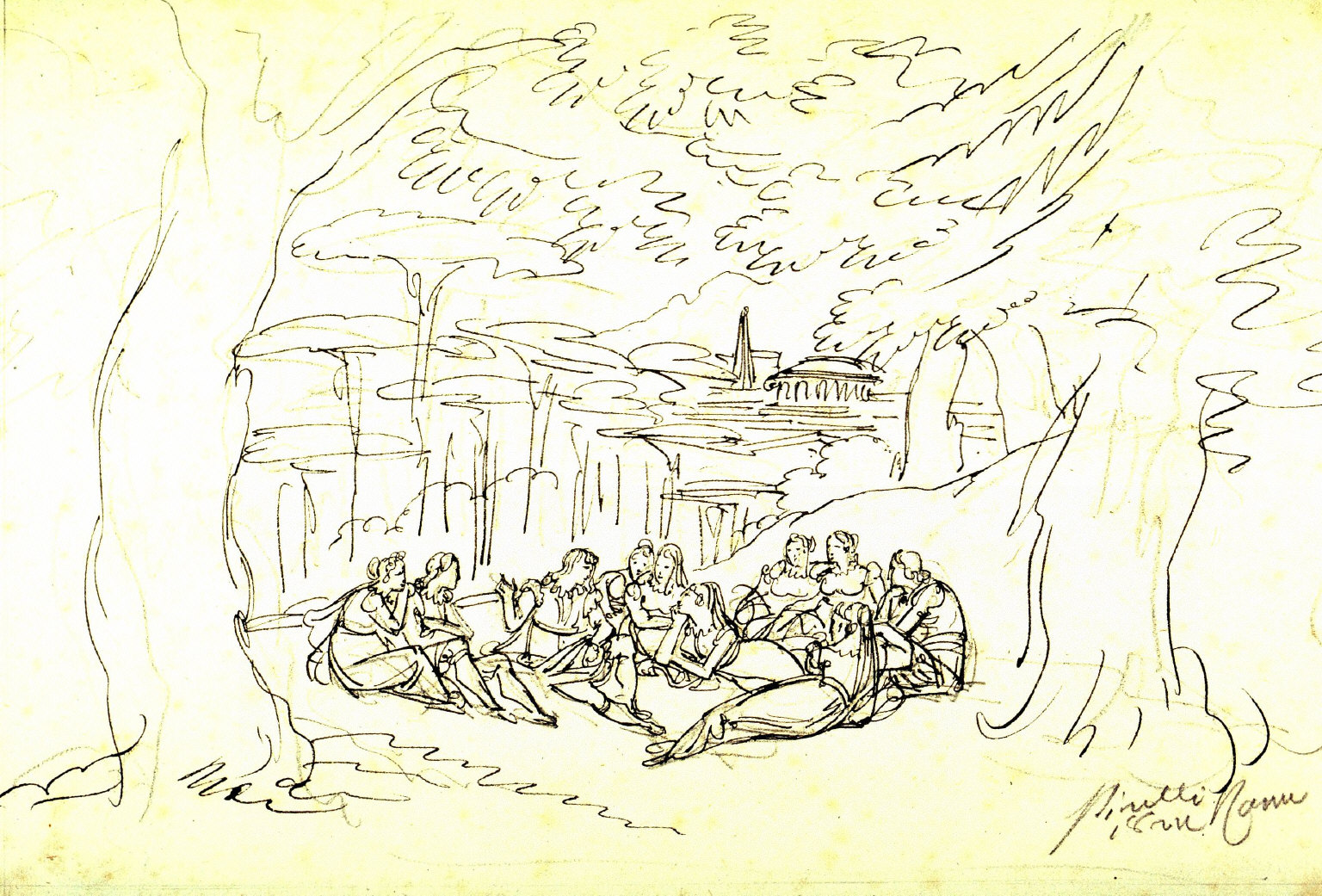 Figures Listening to a Tale, Ensconced in a Classical Landscape