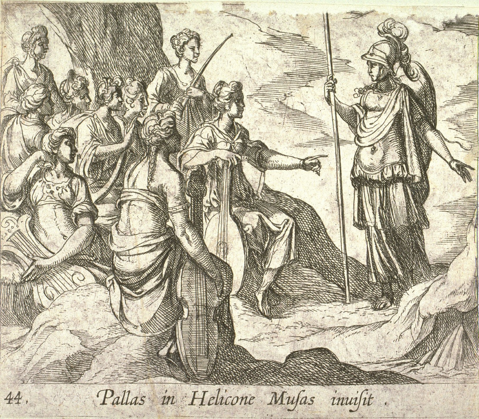 Pallas in Helicone Musas invisit (Athena with the Muses), pl. 44 from the series Ovids Metamorphoses