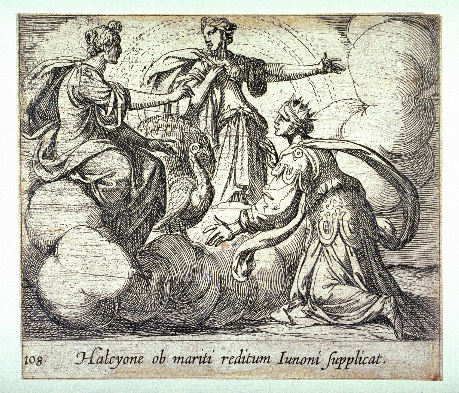 Halcyone ob mariti reditum Iunoni supplicat (Alcyone Offering Prayers to Juno), pl.108 from the series Ovids Metamorphoses