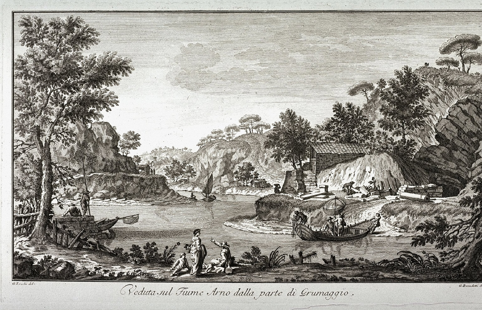 Veduta sul Fiume Arno dalla parte di Grumaggio (View of the River Arno at Grumaggio), plate 15 from the series Vedute della Toscana (Views of Tuscany)