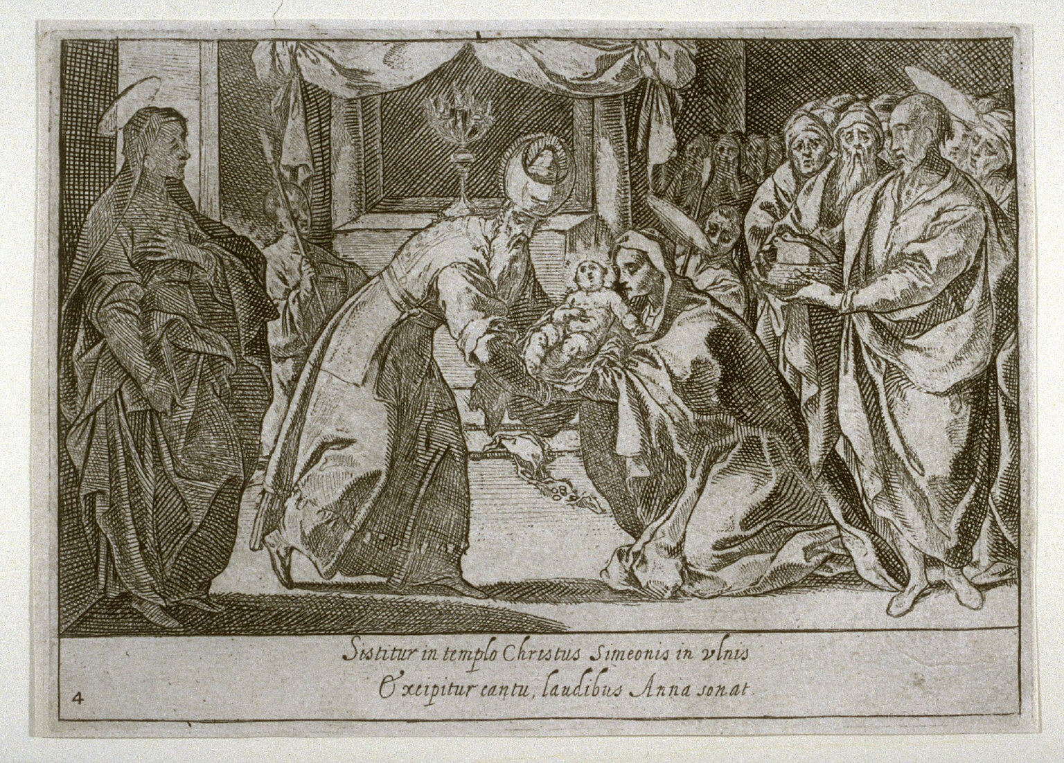 The Presentation in the Temple, plate 4, fifth of sixteen plates from the set Quindecim Mysteria Rosarii Beatæ Mariæ Virginis (Mysteries of the Rosary)