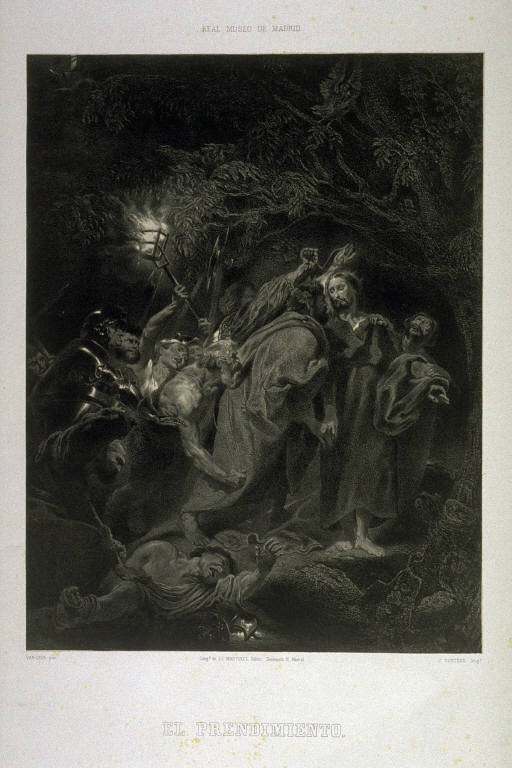 La Traicion De Judas. (The Kiss Of Judas)...twenty fourth plate in the book... El Real Museo de Madrid y las joyas de la pintura en Espana ([Madrid]: Juan José Martinez, [1857])
