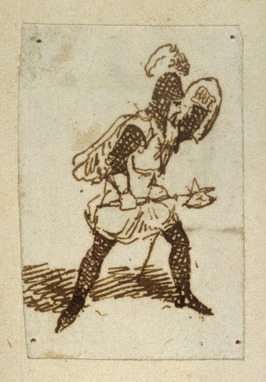 Untitled [Helmeted man with ax]