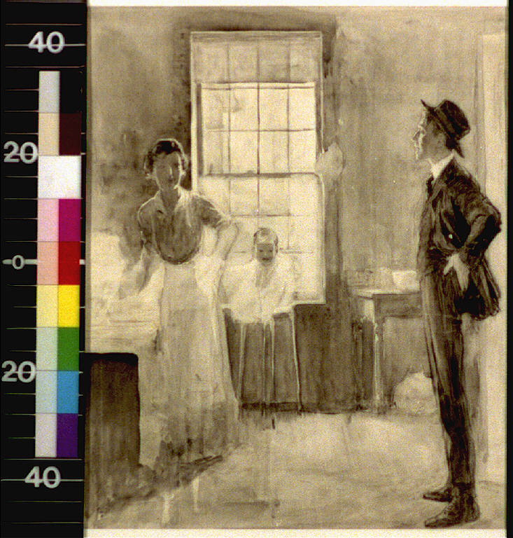 Man and woman in kitchen with baby in background